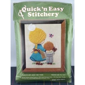 New Vintage 1976 Needlepoint Kit w/Frame Quick 'n Easy Stitchery "Sharing" 127 M